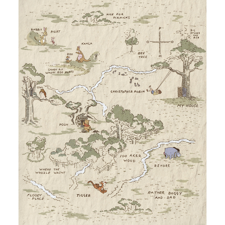 Carta Da Parati Adesiva Fotografica  - Mappa Di Winnie The Pooh - Dimensioni 200 X 240 Cm