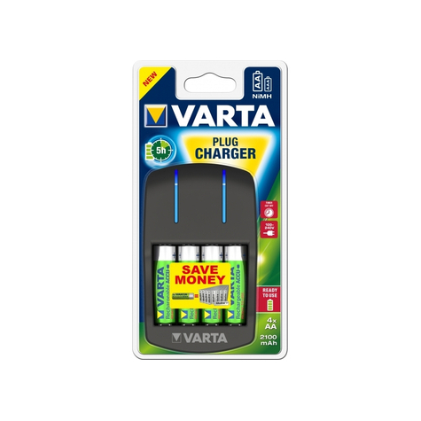 Varta Easy Plug Charger Per Aa, Aaa Incl. 4x Batteria Ricaricabile Mignon Aa (2100 Mah)