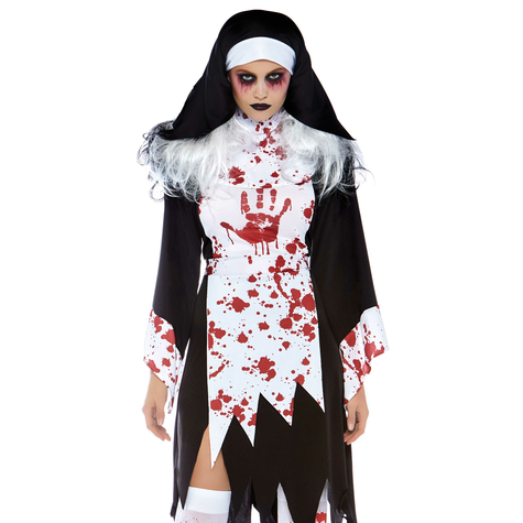 Set Di 2 Pezzi Killer Nun, Include Un Vestito Strappato Insanguinato Con Impronta Della Mano E Un Abito Da Suora