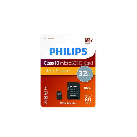 Philips Microsdhc 32gb Cl10 80mb/S Uhs-I + Adattatore Al Dettaglio