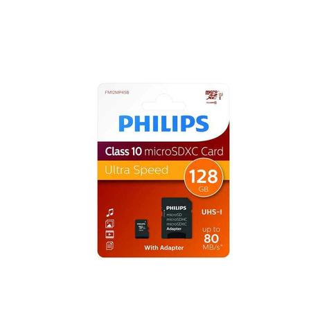 Philips Microsdxc 128gb Cl10 80mb/S Uhs-I + Adattatore Al Dettaglio