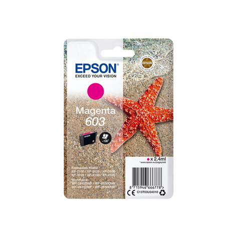 Inchiostro Epson Singlepack Magenta 603 - Originale - Magenta - Epson - Expression Home Xp-2100 - Xp-2105 - Xp-3100 - Xp-3105 - Xp-4100 - Xp-4105 - Workforce Wf-2850dwf,... - 1 Pezzo(I) - Resa Standard