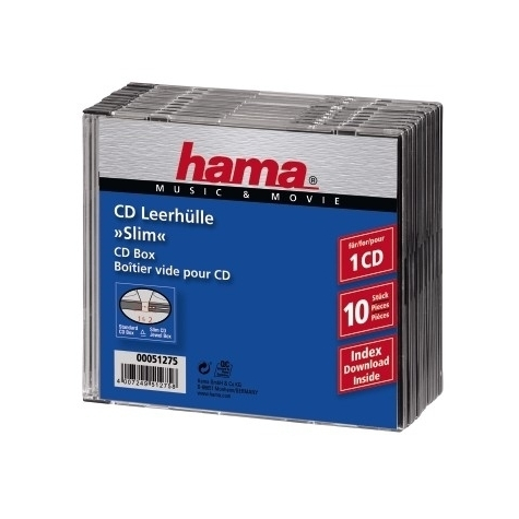 Hama Cd Slim Jewel Case - Confezione Da 10 - 1 Dischi - Trasparente