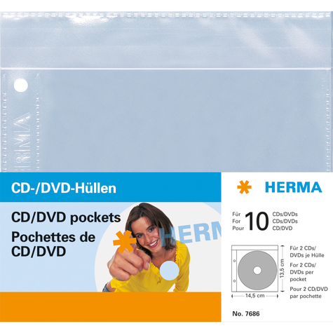 Herma Cd/Dvd Sleeves - 145x135 Mm 5 Sleeves - Protective Cover - 2 Discs - Transparent - Polypropylene (Pp) - 120 Mm - 145 Mm