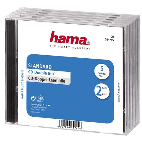 Hama Cd Double Jewel Case Standard - Confezione 5 - 2 Dischi - Trasparente