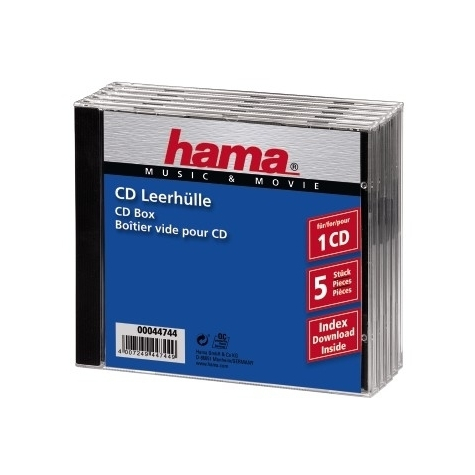 Hama Cd Jewel Case Standard - Confezione 5 - Custodia A C - 1 Dischi - Nero - Trasparente - Polistirolo - 140 Mm - 10.4 Mm