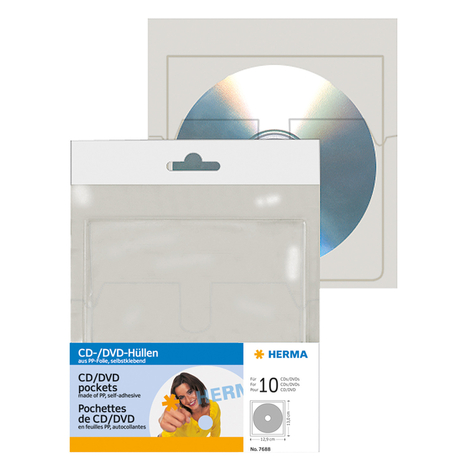 Herma Cd/Dvd Sleeves - 129x130 Mm 10 Sleeves - Protective Cover - 1 Discs - Transparent - Polypropylene (Pp) - 120 Mm - 129 Mm