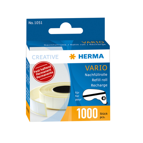 Herma Vario Refill Roll - Firmly Adhesive - 1000 Adhesive Pieces - White - Paper - Germany - 12 Mm - 13 Mm - 1000 Piece(S)
