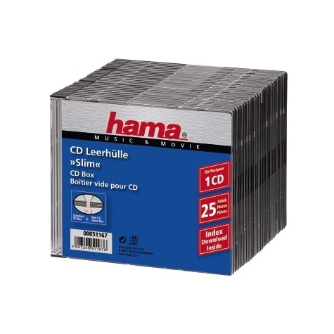 Hama Cd Slim Box - Nero - Confezione Da 25 Pezzi - 1 Disco - Nero - Plastica
