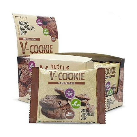 Nutri+ Vegan V-Cookies, 12 Biscotti Proteici Da 50 G, Doppio Cioccolato