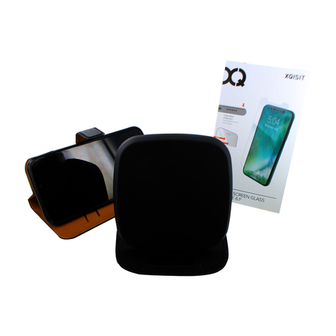Xqisit Premium Pack Custodia Per Libri Iphone Xr + Vetro Temperato + Custodia Protettiva In Vetro Per Pad Wireless