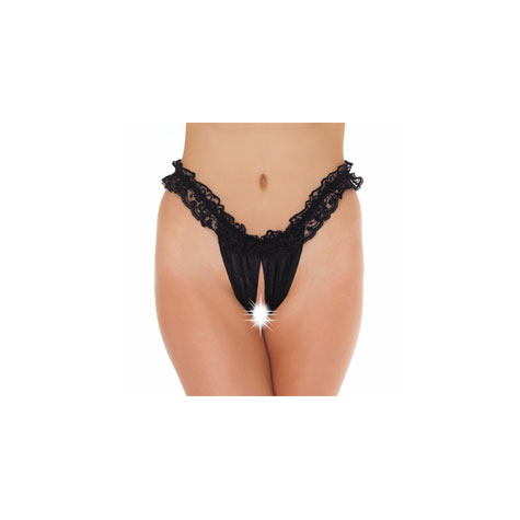 Women's Brief : Frilly Black Open Brief